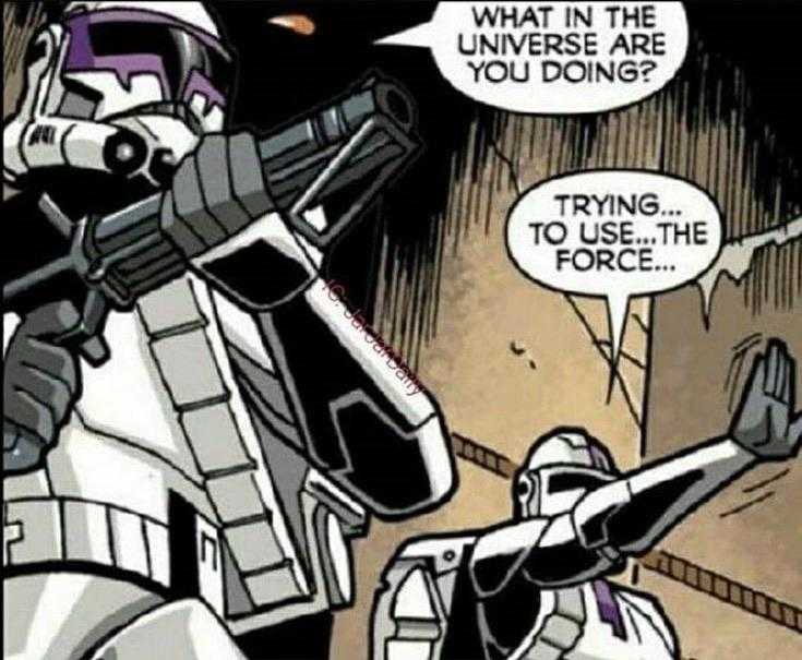 a cartoon of a stormtrooper is trying to use the force