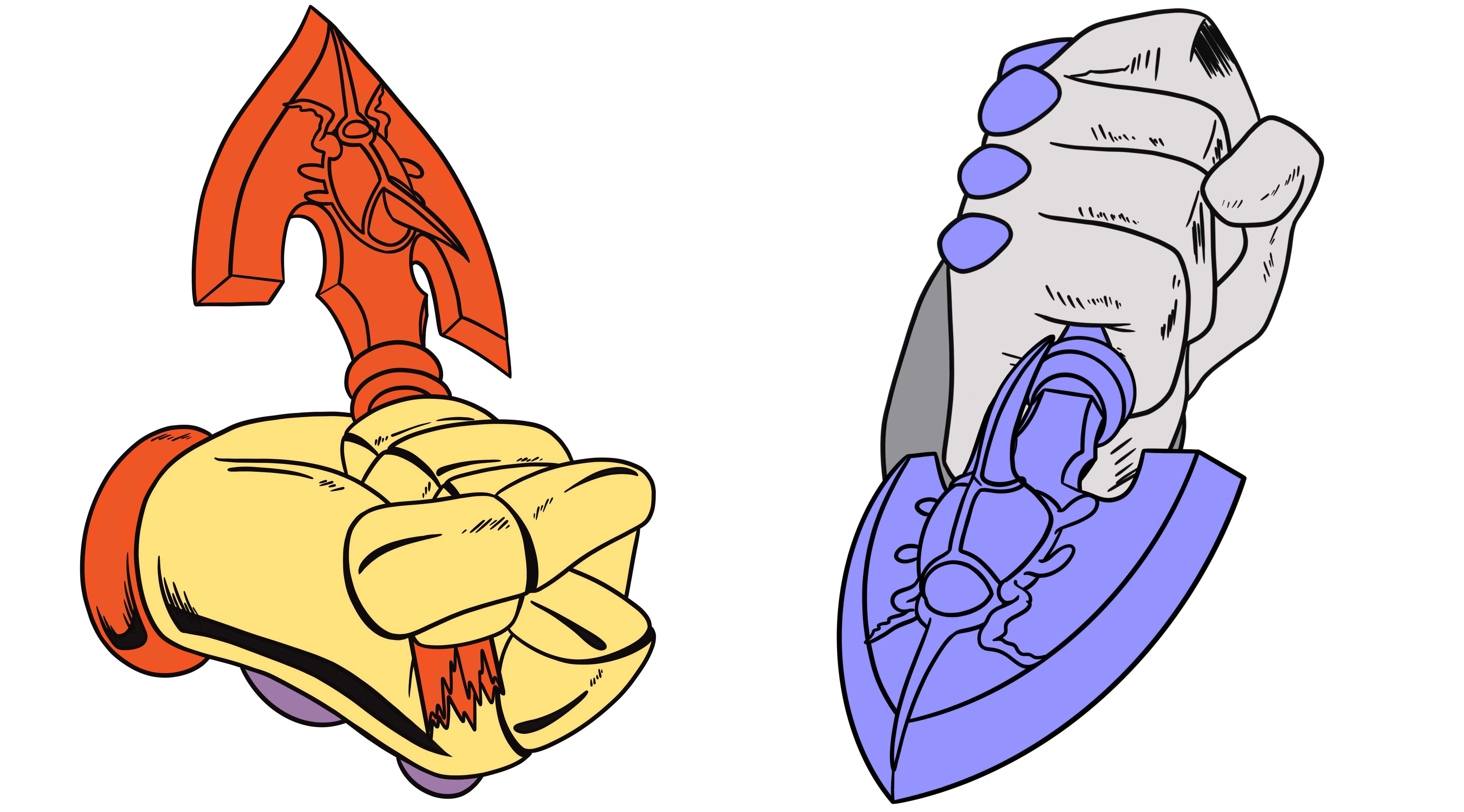 there are two different types of gloves and a knife