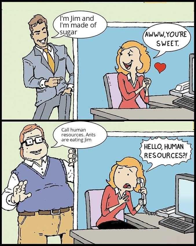 cartoon of a woman talking to a man about her computer