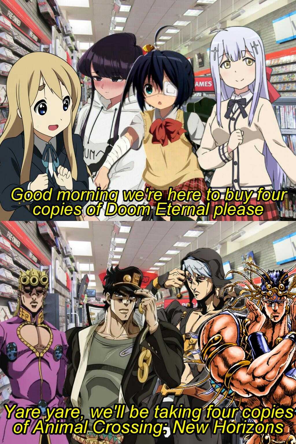 a picture of a group of anime characters in a store