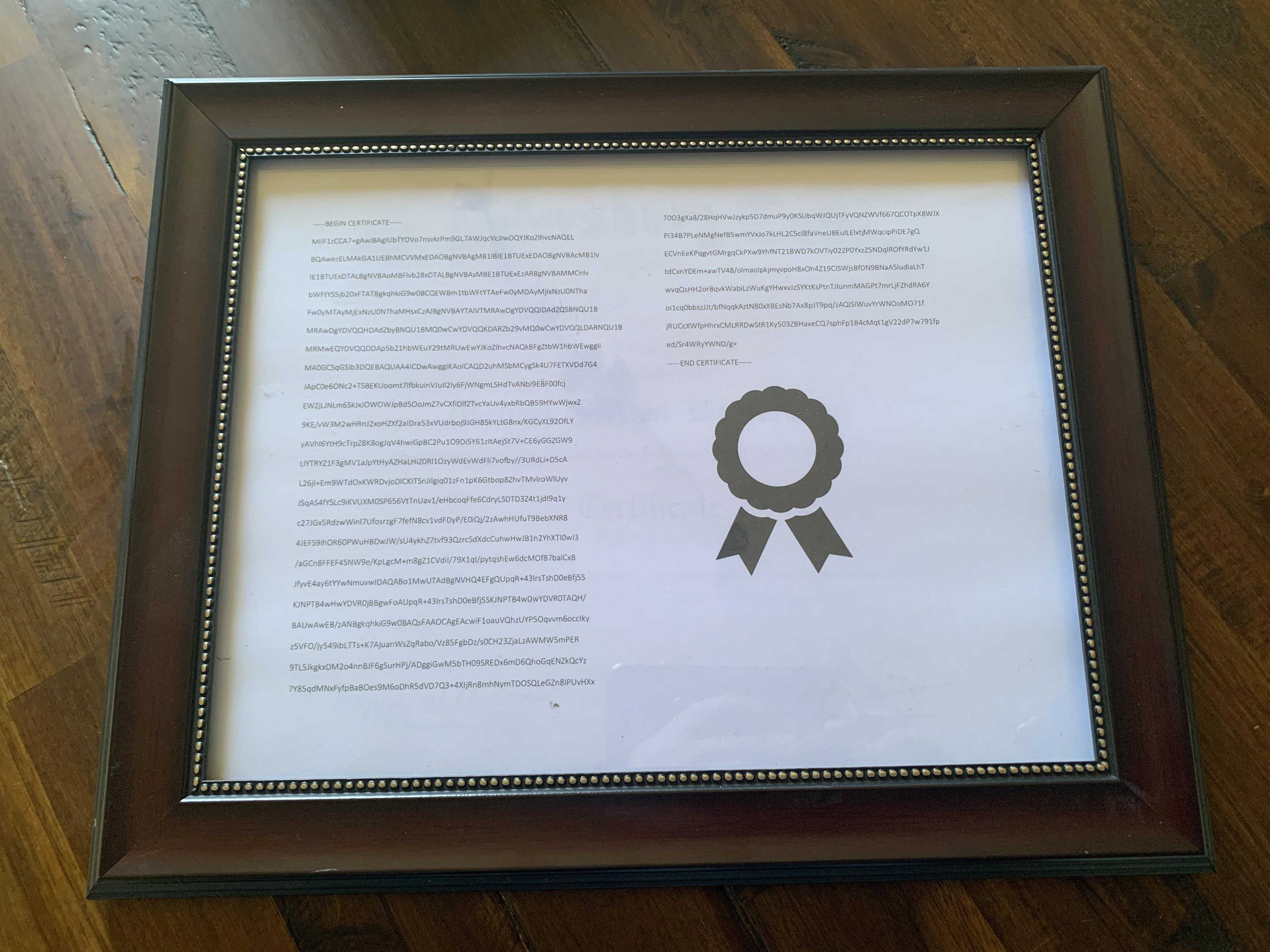 there is a framed picture of a ribbon with a ribbon on it