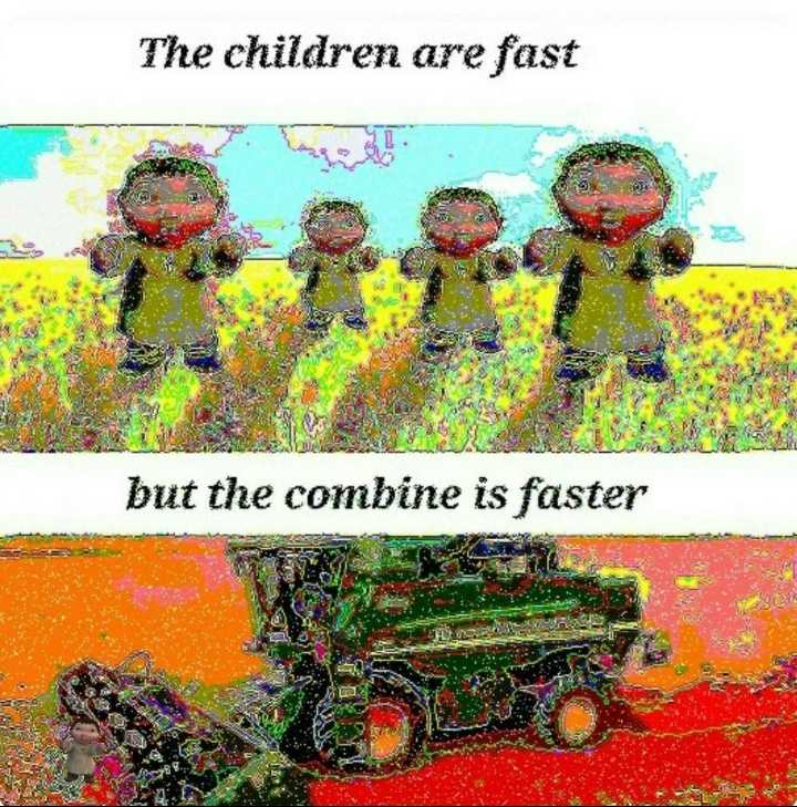 there are two pictures of a child and a tractor in a field