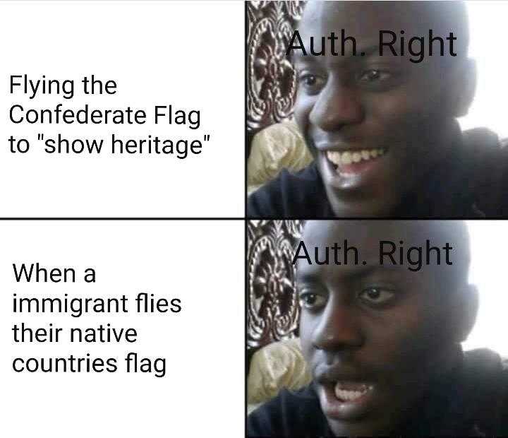 arafighter, right, and right flying the confederate flag to show heritage when immigrant flies their native countries flag