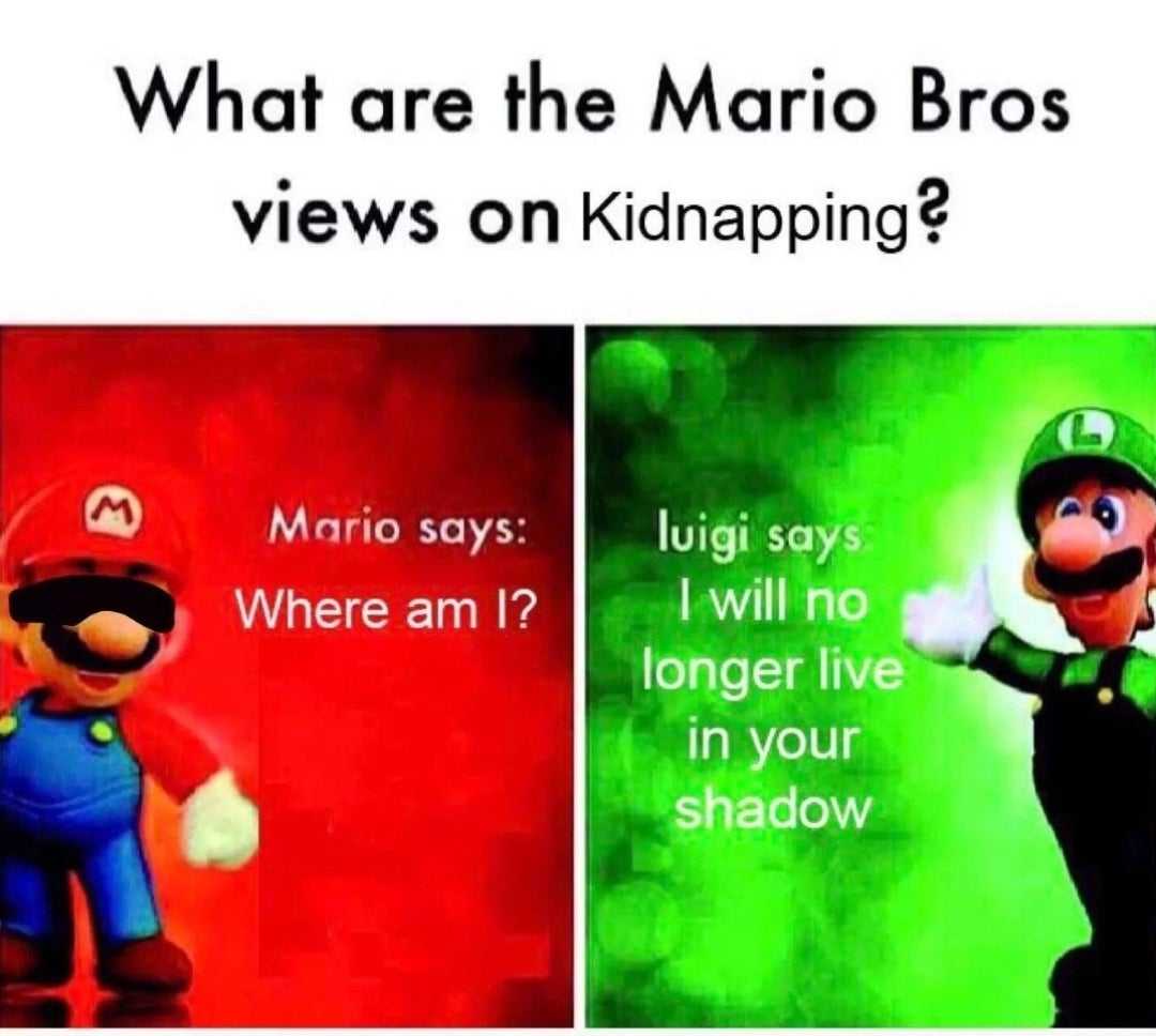 two pictures of mario bros and luigi are shown in different colors