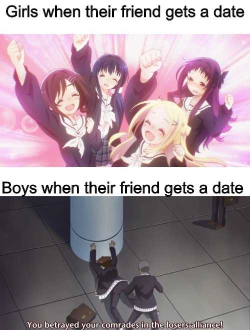 two pictures of a girl and a guy with their friends in the background