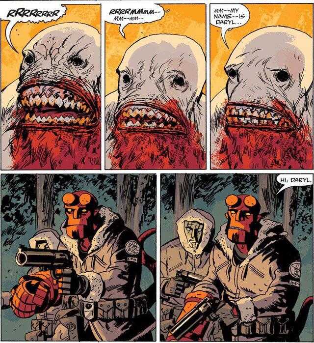 a comic strip with a comic strip of a man with a gun and a giant head