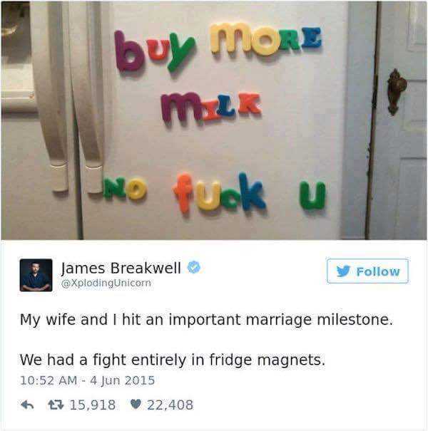 a close up of a refrigerator with magnets on it with a message written on the door