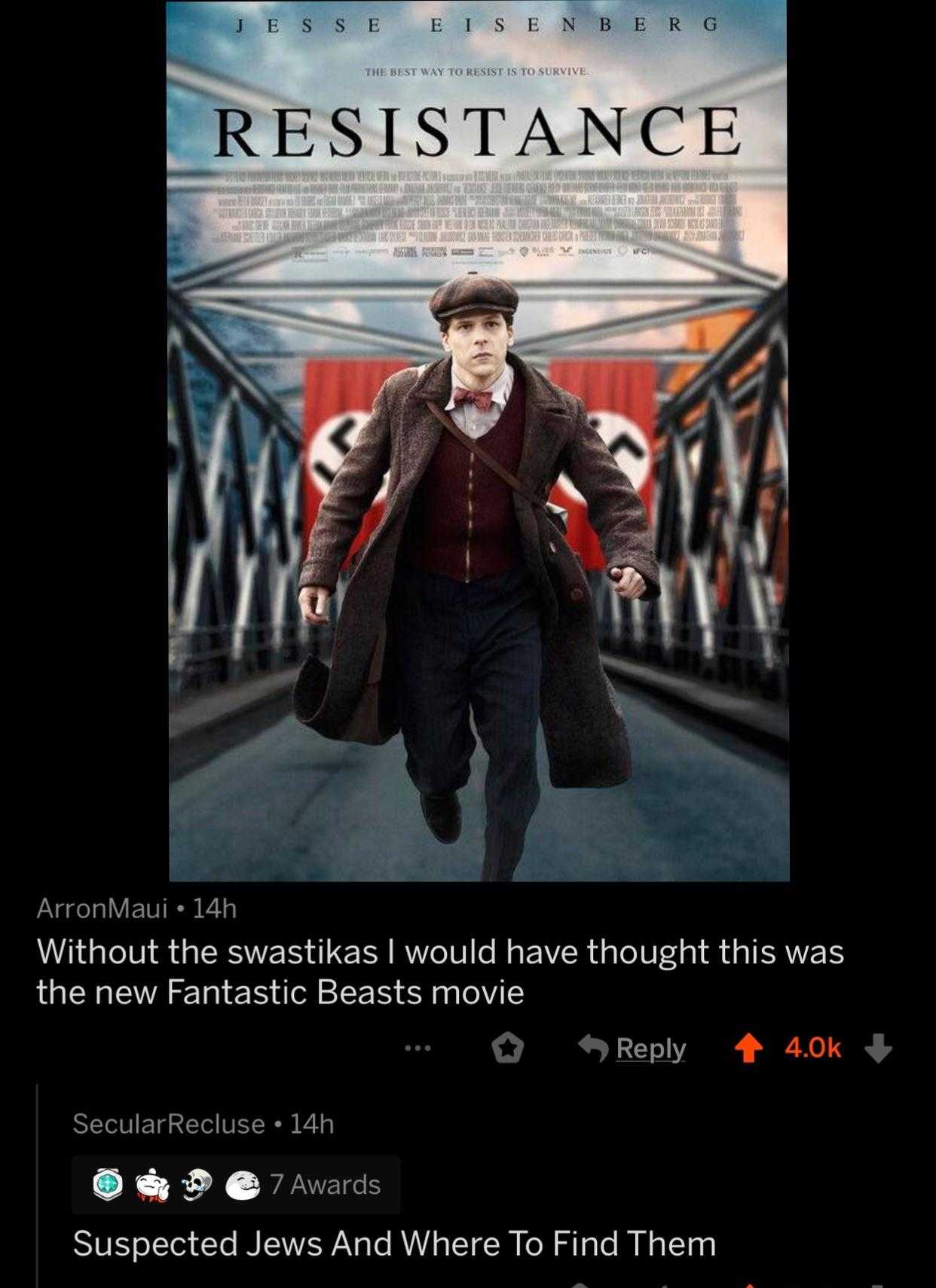 a screenshot of a movie poster with a man running across a bridge