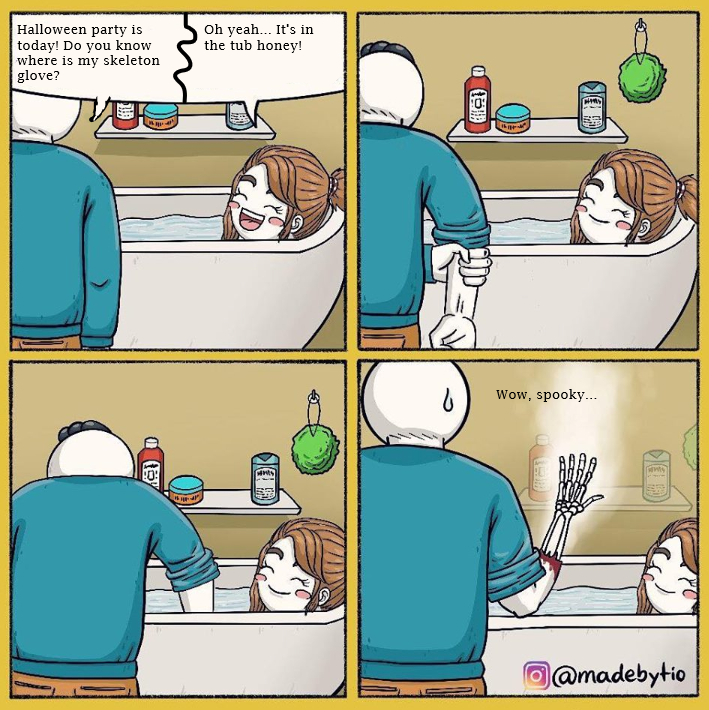 a cartoon of a man and woman in a bathtub with a toothbrush