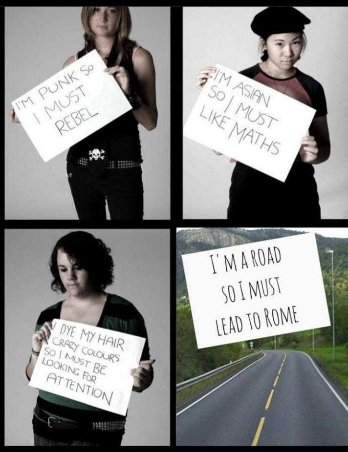 four different pictures of a woman holding signs on a road