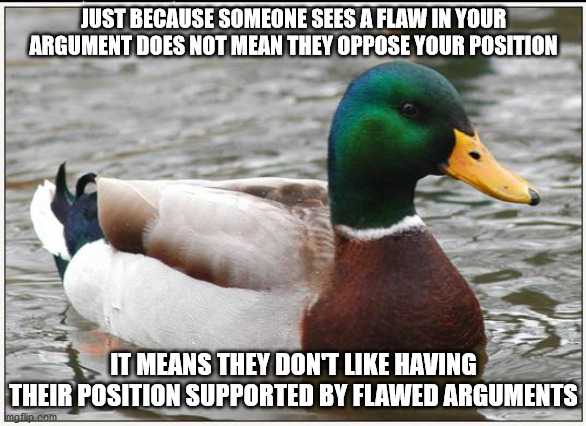 duck in the water with caption saying just because someone sees fan your argument does not mean they purpose your