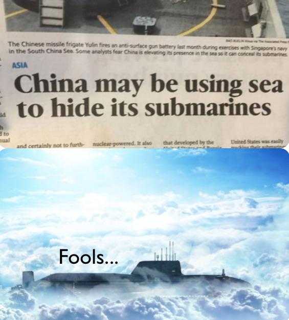 a close up of a newspaper with a picture of a submarine in the sky