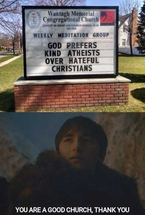 a picture taken from a church sign with a man standing in front of it