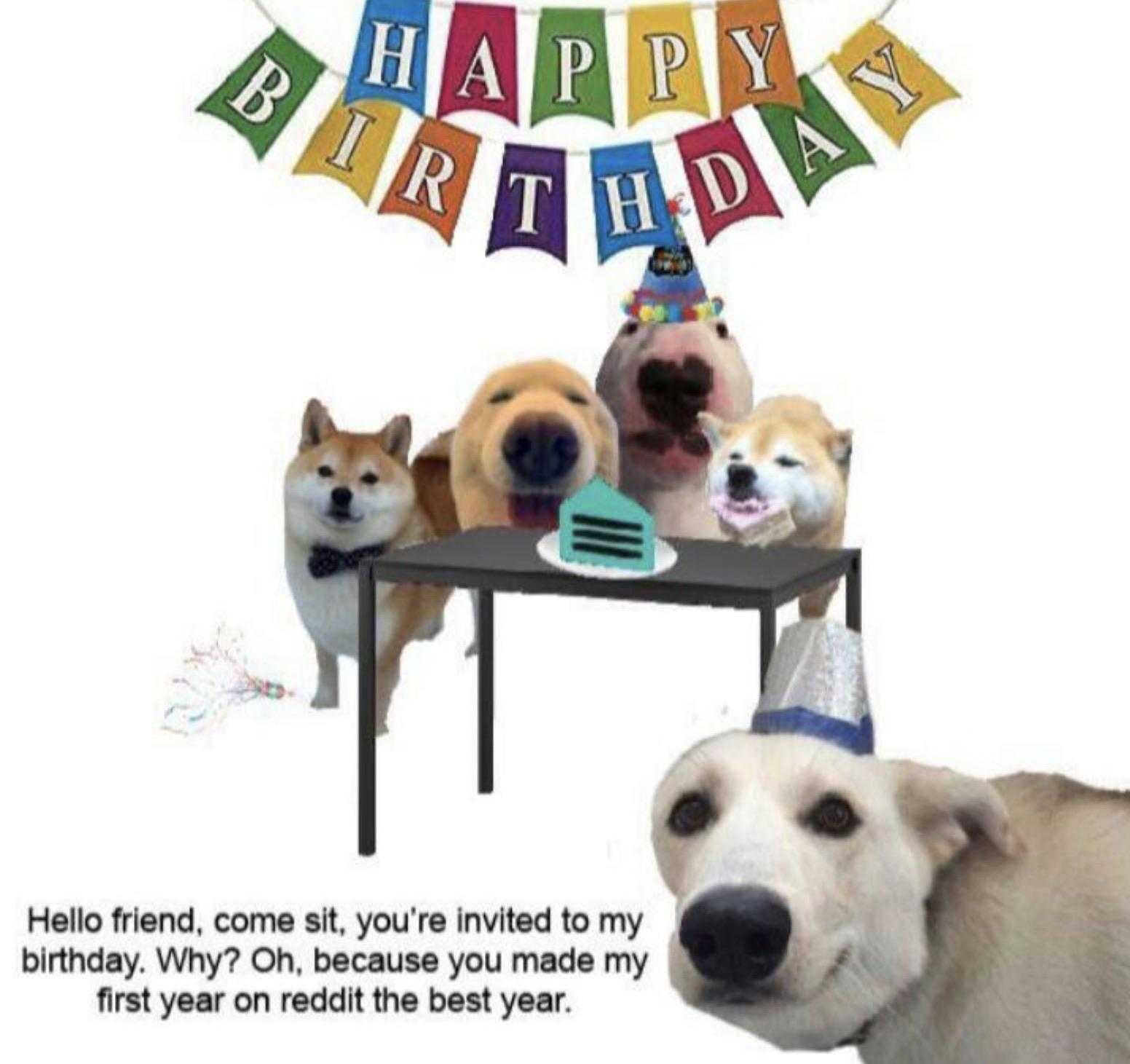 happy birthday card with dogs sitting at a table with a cake