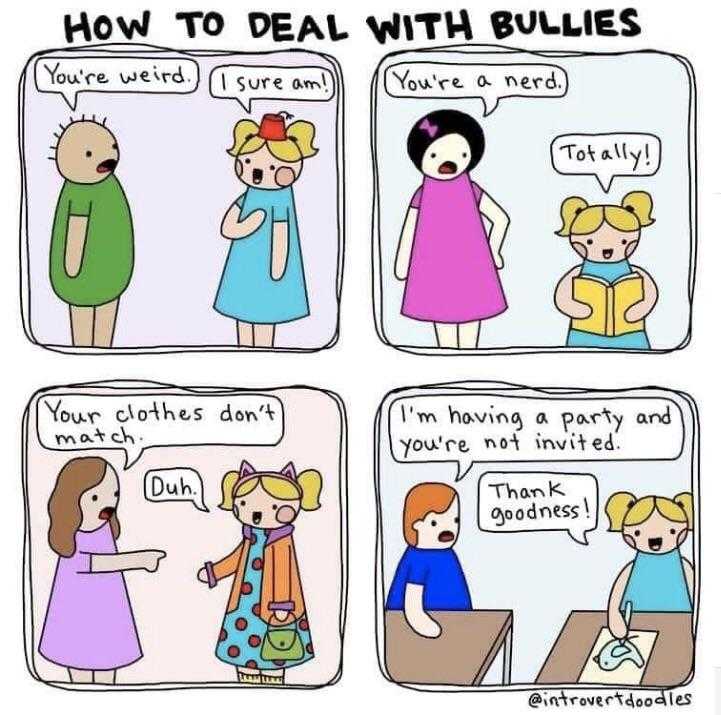 a cartoon of a woman talking to a child about bullying