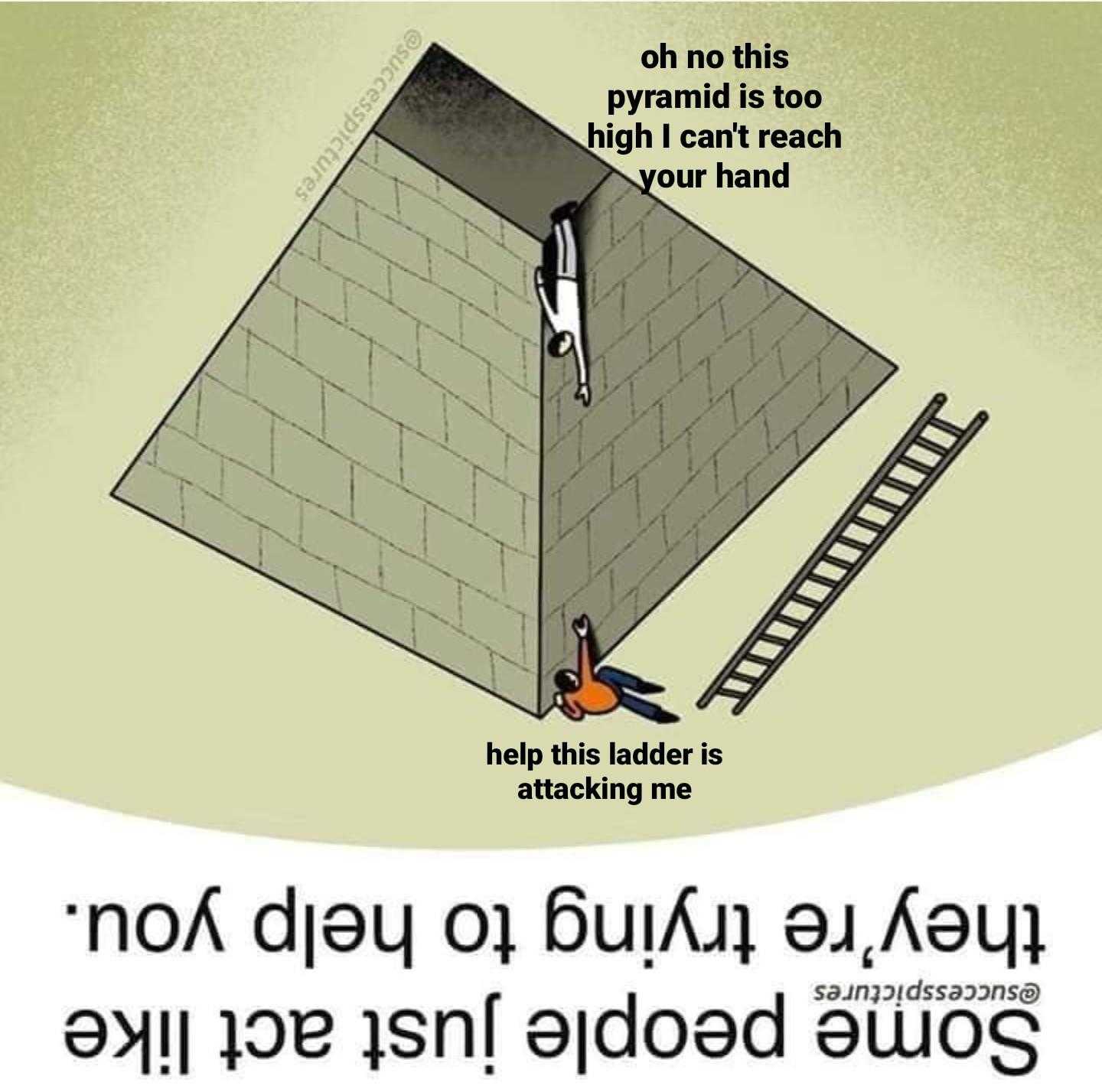 cartoon of a man climbing a ladder to a wall with a ladder