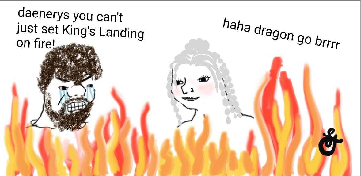 cartoon of a man and woman in front of a fire