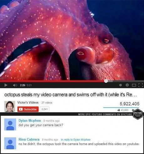 there is a picture of a video of a octopus with a caption