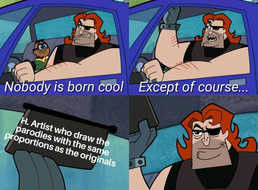 cartoon of a man in a car with a sign saying nobody is born cool except course