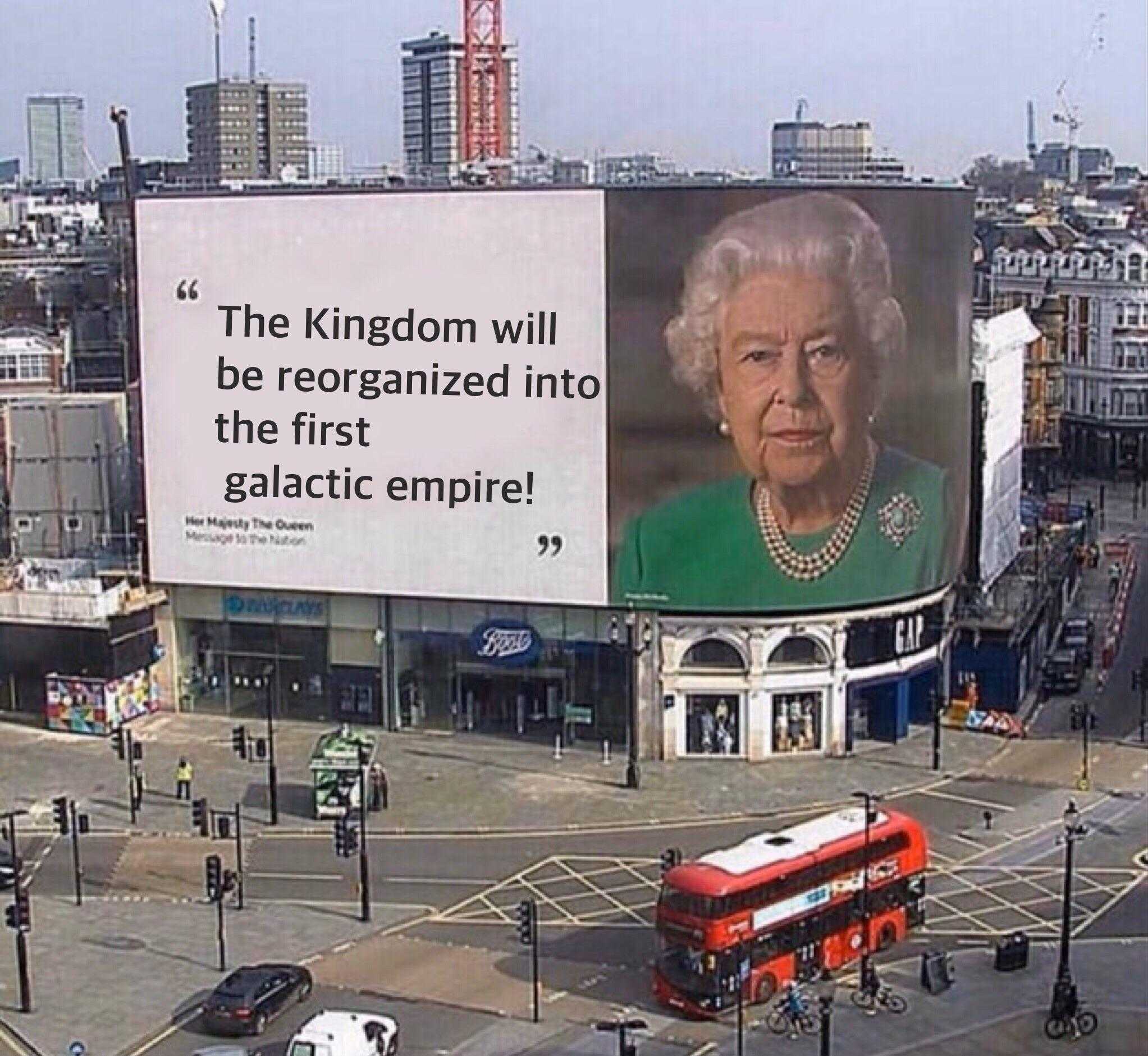 image of a billboard with a picture of queen elizabeth on it