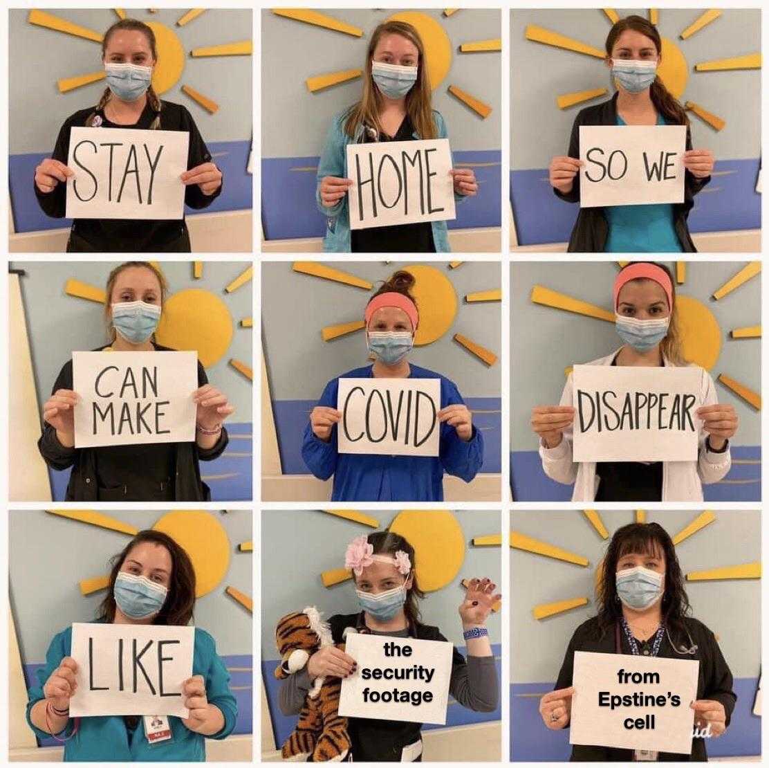 collage of photos of a woman holding signs with words