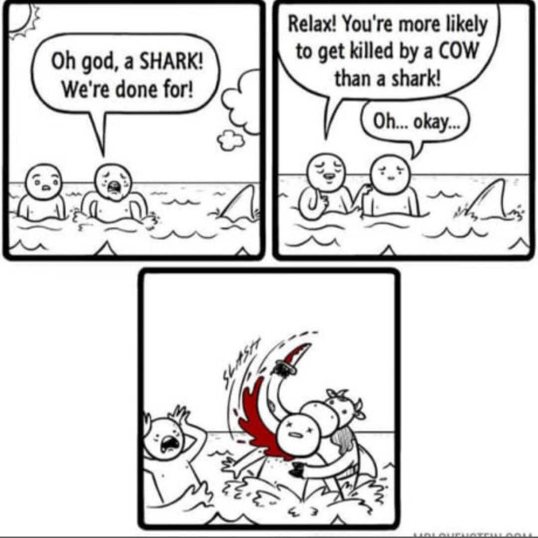 a comic strip with a cartoon of a shark and a man in a boat