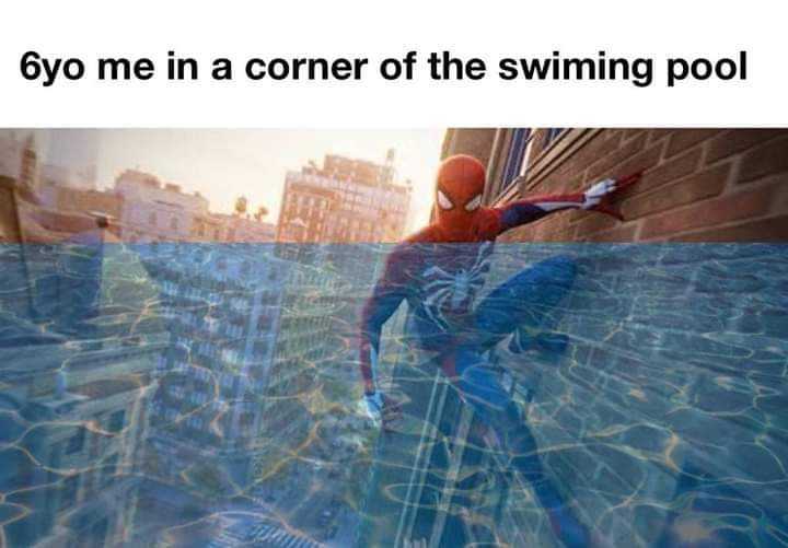 image of a man in a spider - man suit swimming in a pool