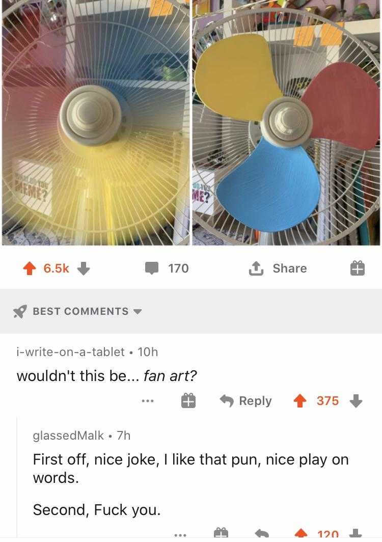 a close up of two pictures of a fan with different colors