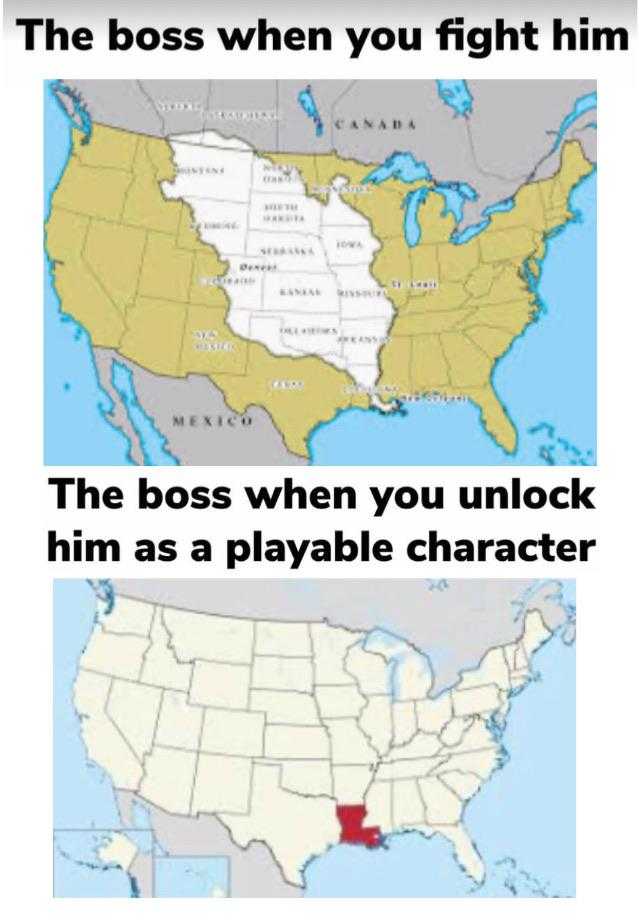 a picture taken from a map of the united states with a caption of the boss when you fight him