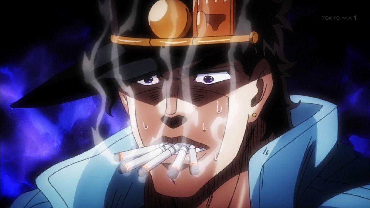 anime character with a hat smoking a cigarette in a dark room