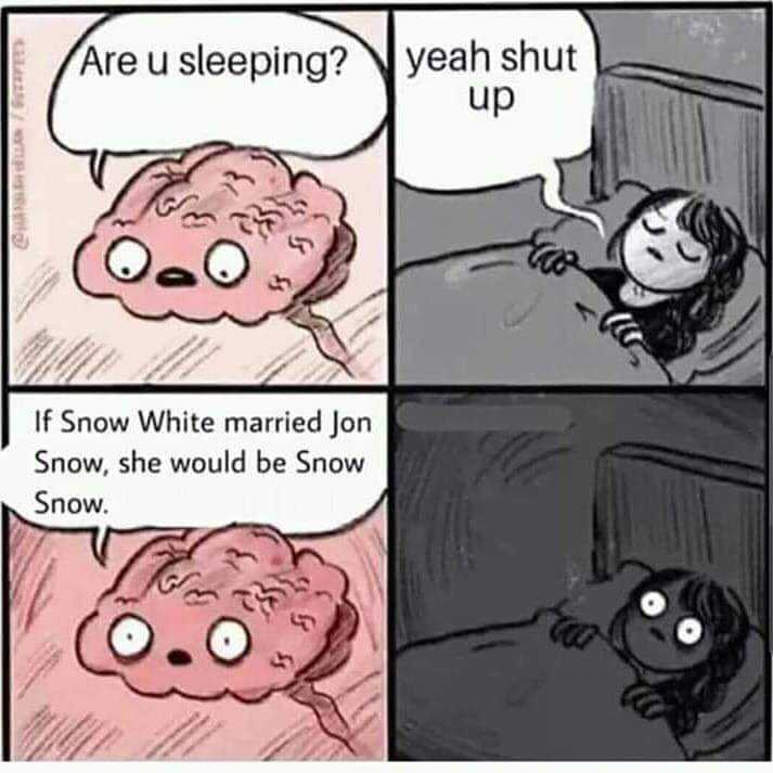 cartoon of a woman in bed with a speech bubble saying, are u sleeping? yeah shut if snow white