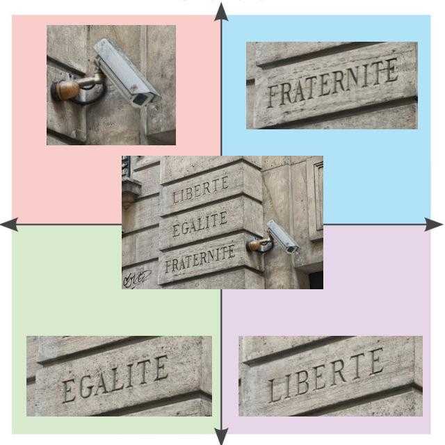 four different pictures of a building with a sign and a lock