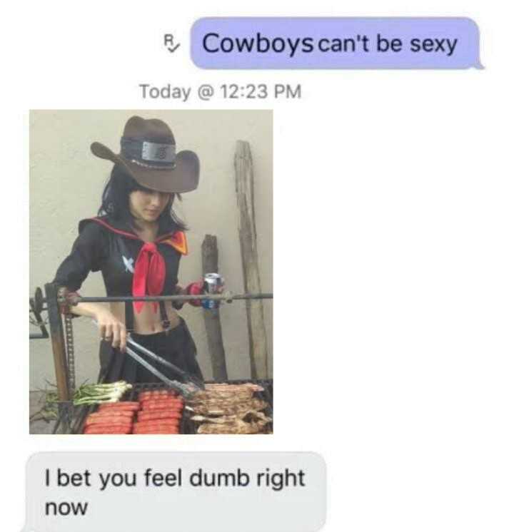 araffes text message to a guy about his cowgirl