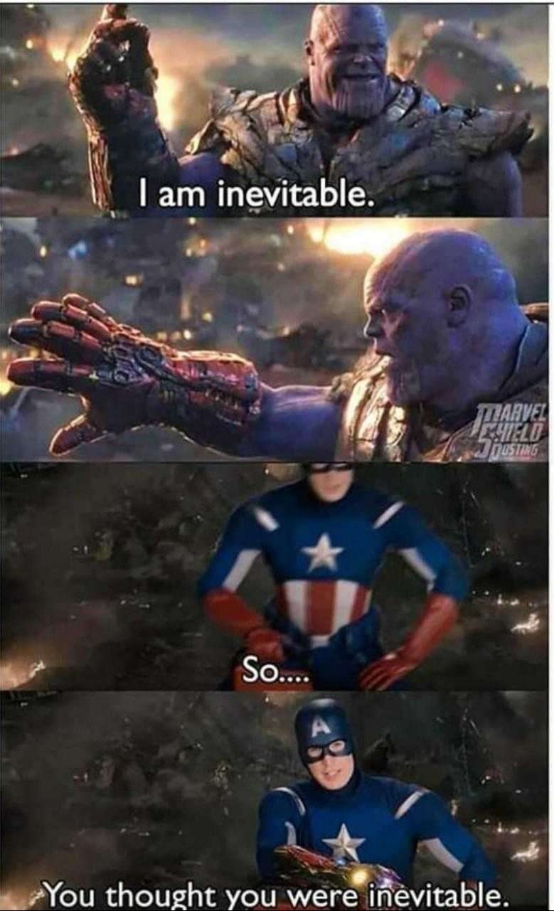 avengers meme with caption of captain america and thanos