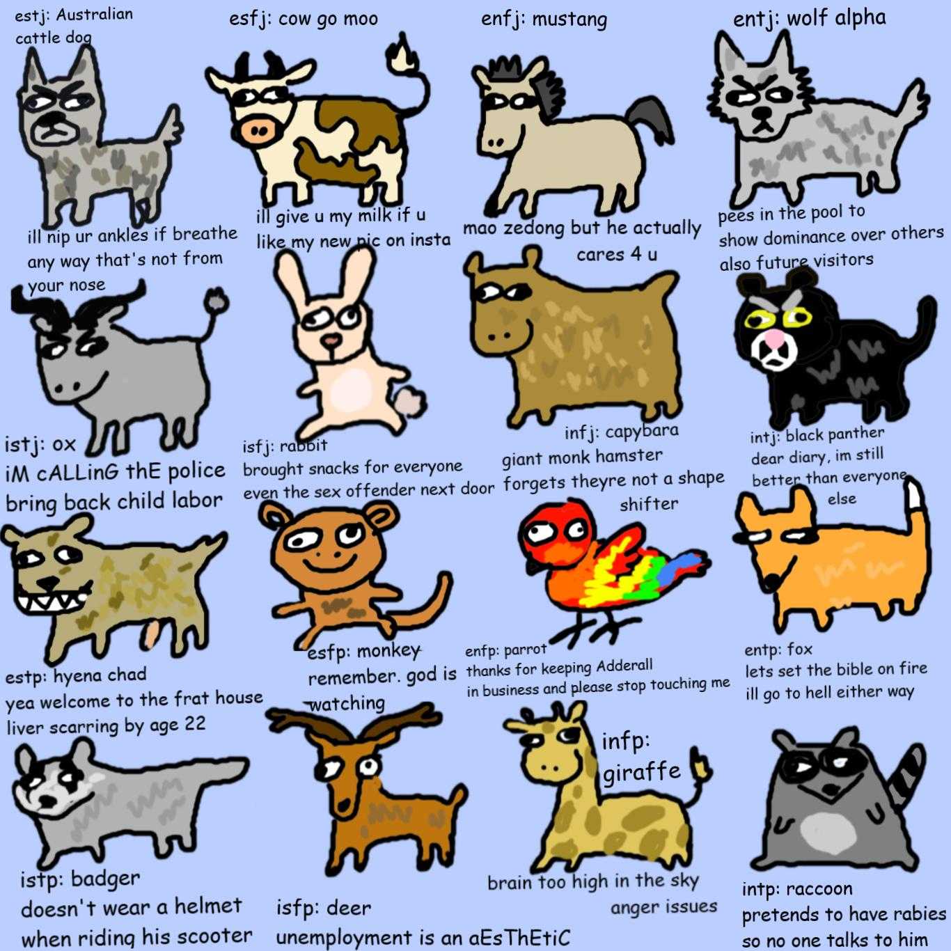 a cartoon picture of a bunch of different types of animals