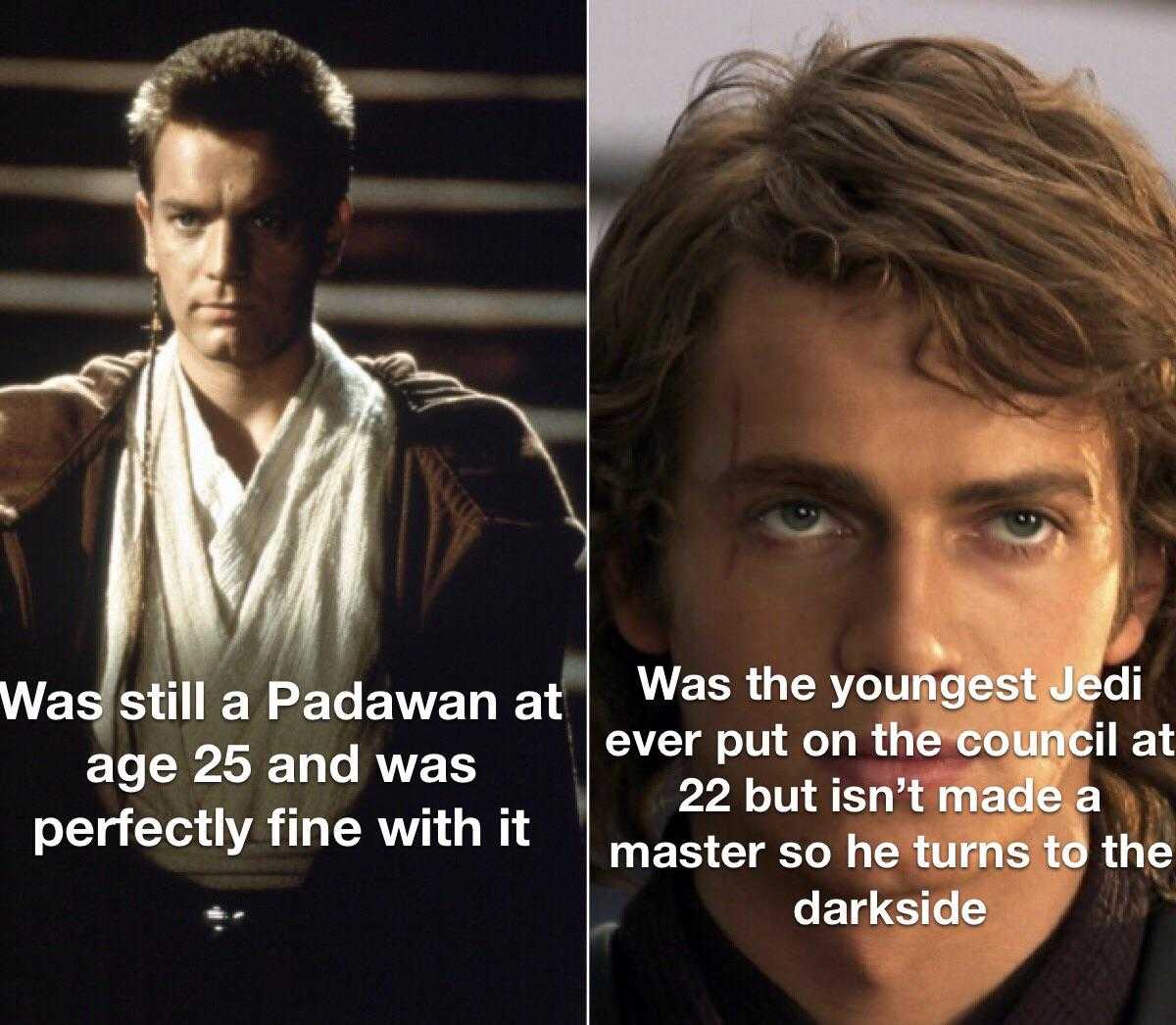 a close up of two pictures of a man with a star wars quote