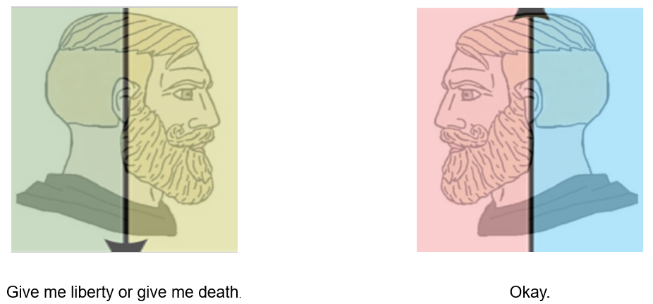 a close up of two different colored images of a man with a beard