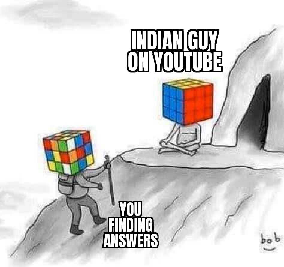 a cartoon of a man holding a rubik cube on top of a mountain