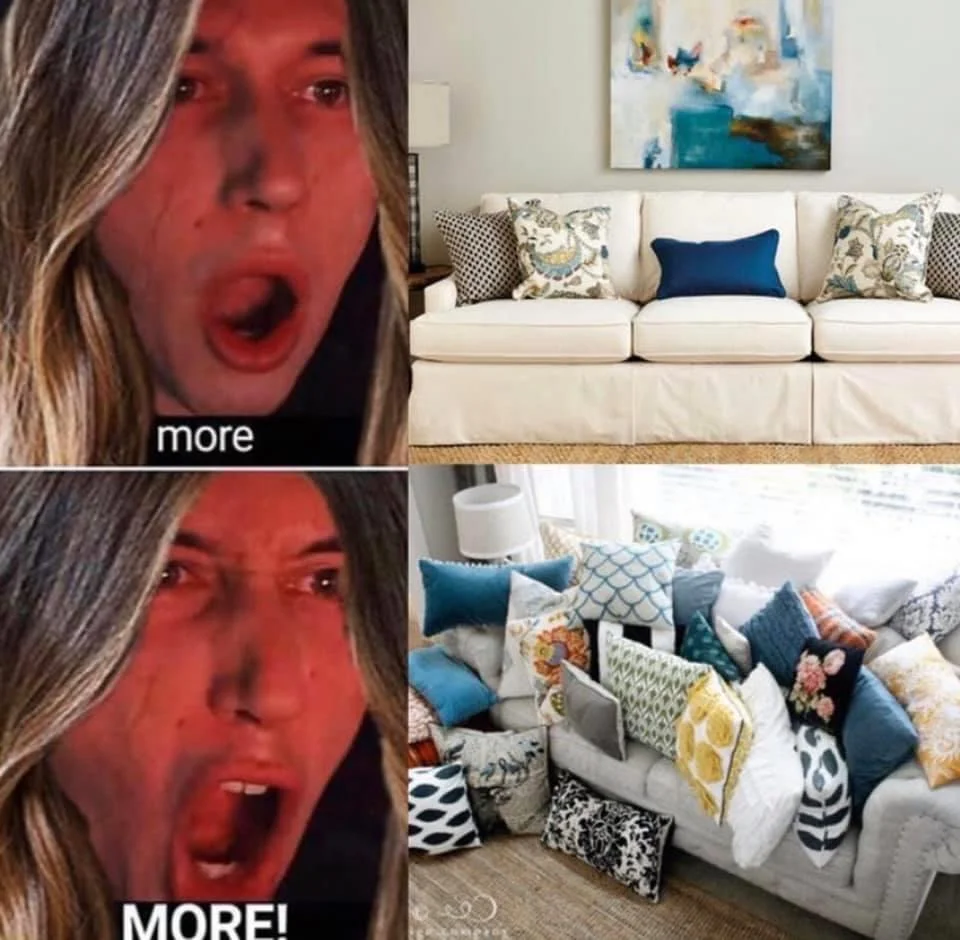 woman making a face while sitting on a couch