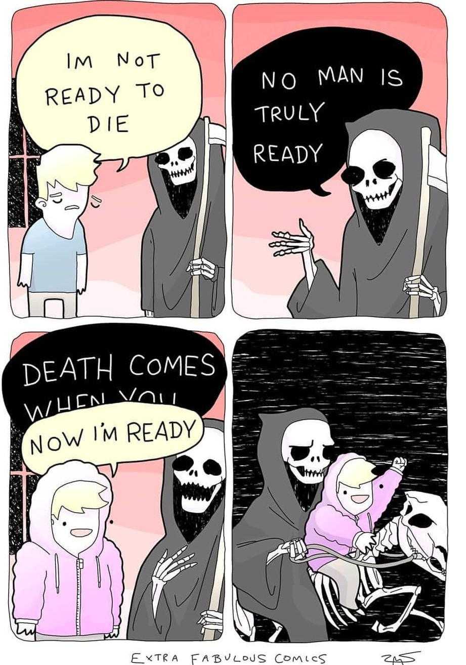 a cartoon of a comic strip with a skeleton and a baby