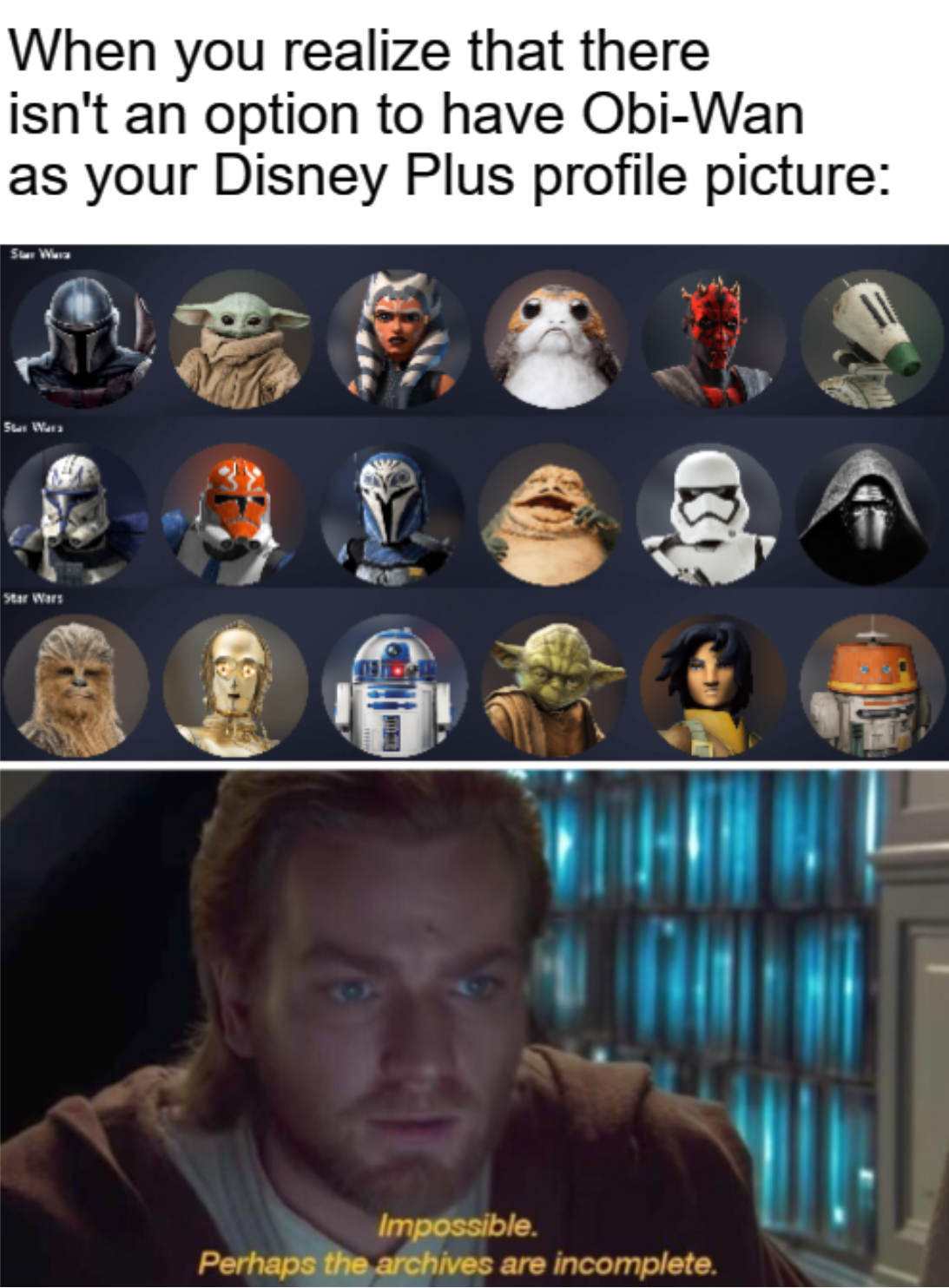 a picture taken from a star wars movie with a caption of the characters