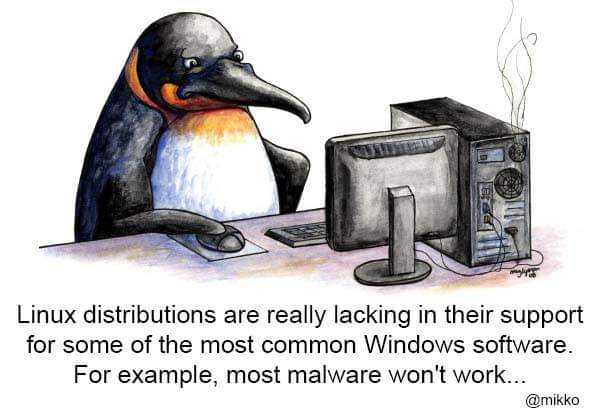 cartoon of a penguin sitting at a desk with a computer