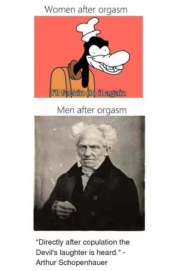 a picture of a cartoon character with a mustache and a caption that reads women after orgasm men after orgasm