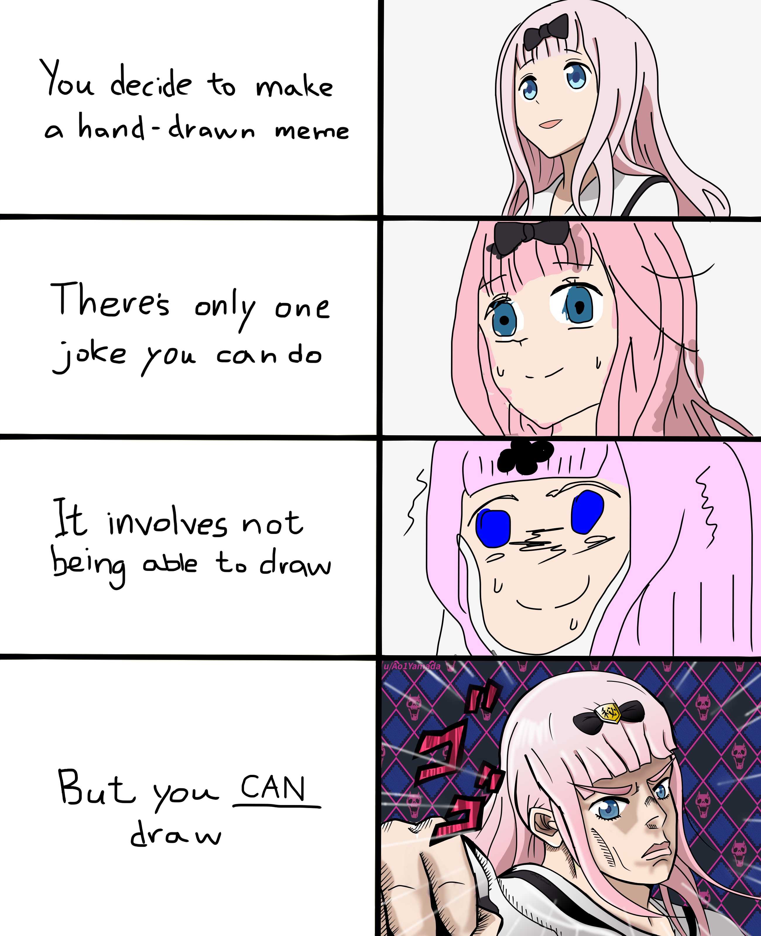 a cartoon picture of a woman with pink hair and blue eyes