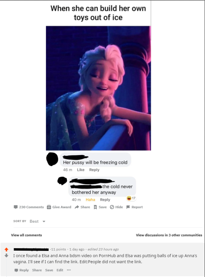 a screenshot of a frozen girl with a caption of her face