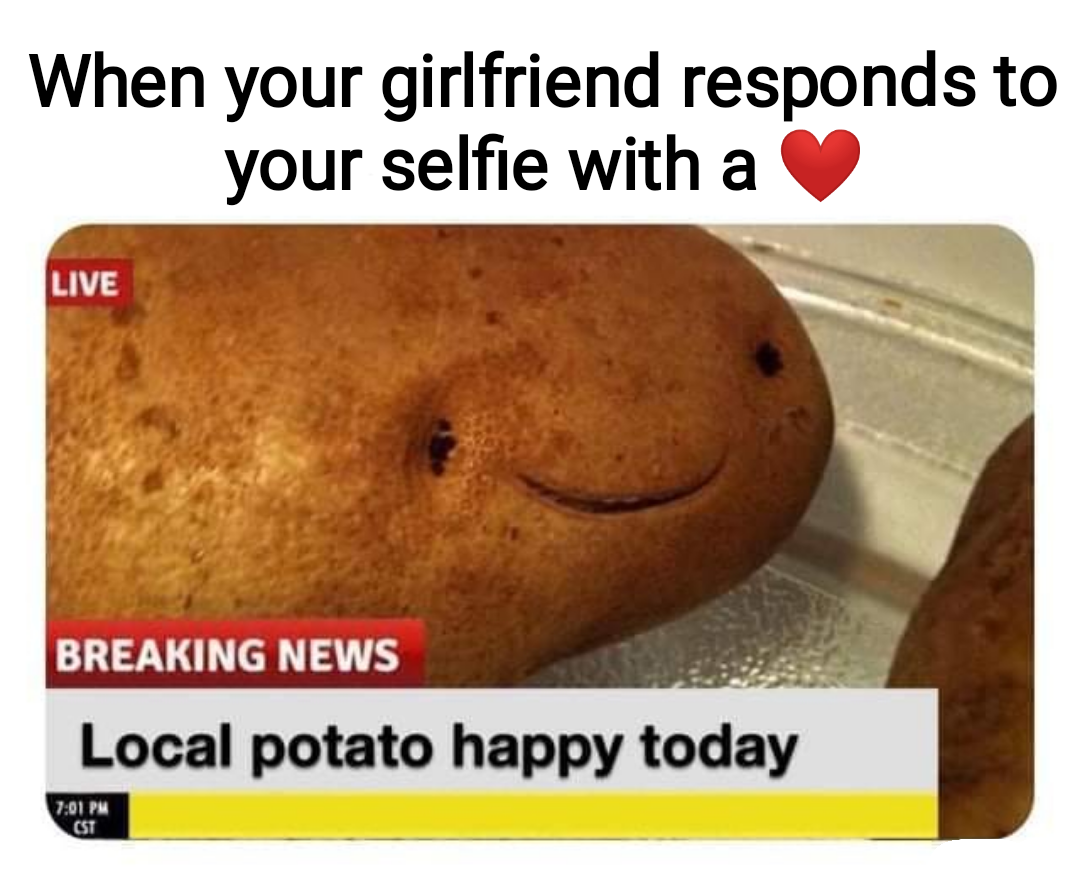 a close up of a potato with a news headline on it