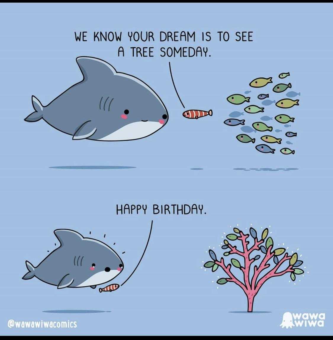 cartoon of a shark and a fish with a carrot in it