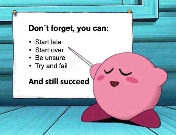 cartoon of a pink pig with a white sign that says don ' t forget you can start over try and fail and still succeed