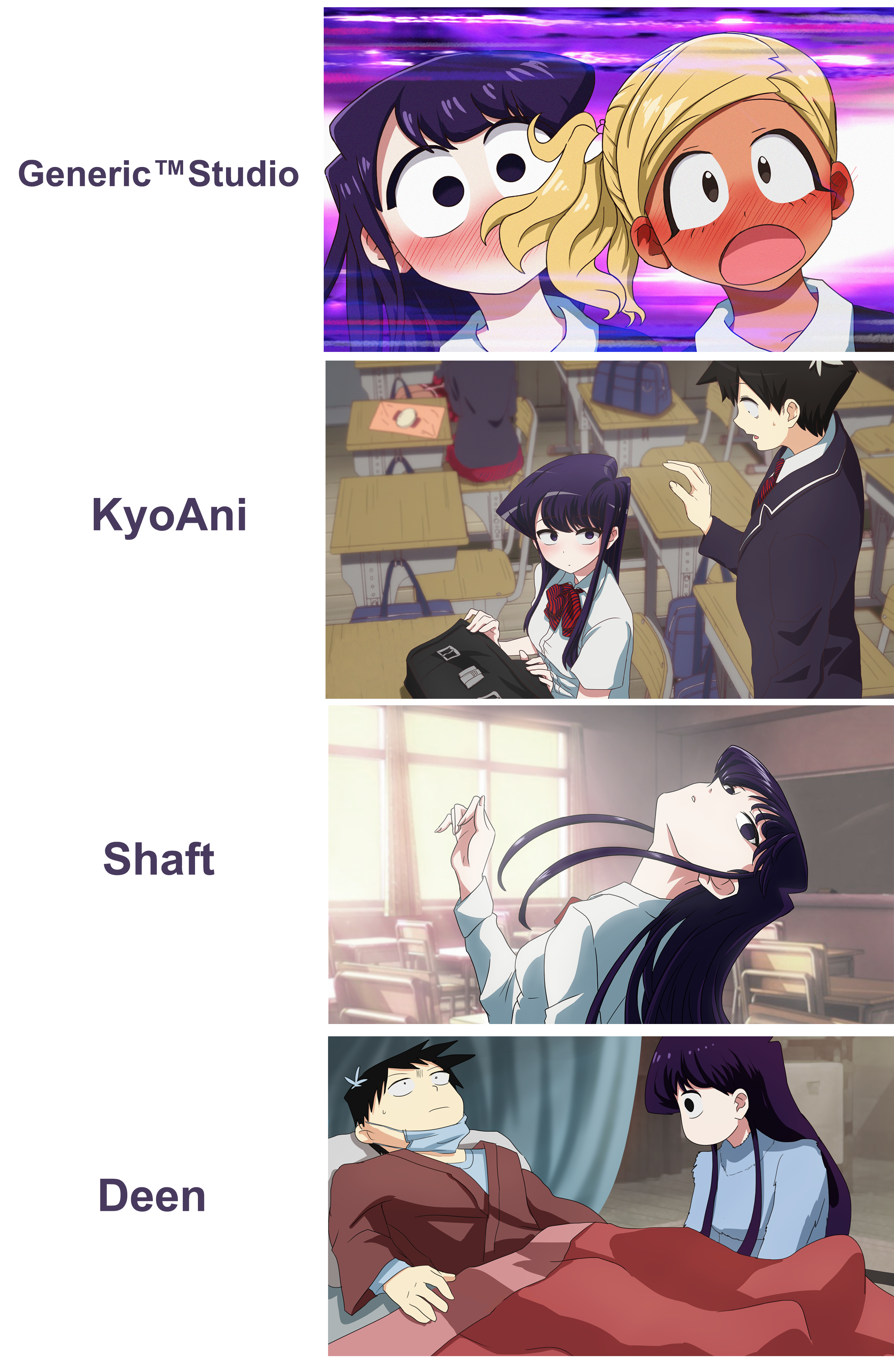 anime characters are shown in a series of four different scenes