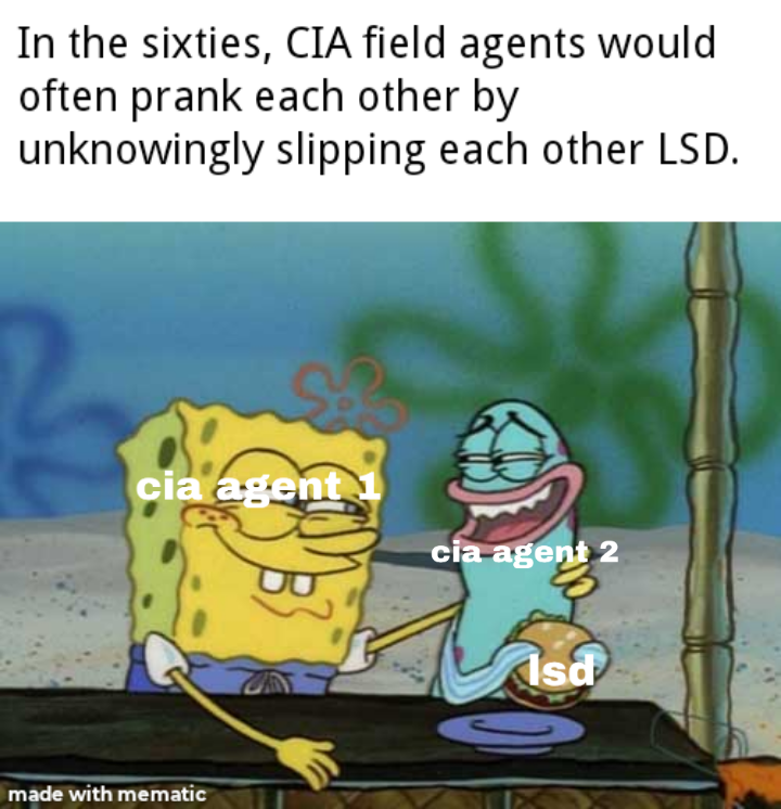 cartoon of a sponge sponge with a caption saying, in the sixties, cia field agent would often park